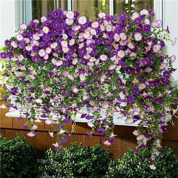 2Pcs Outdoors Faux Hanging Flowers Artificial Morning Glory with Eucalyptus - Picture 1 of 8